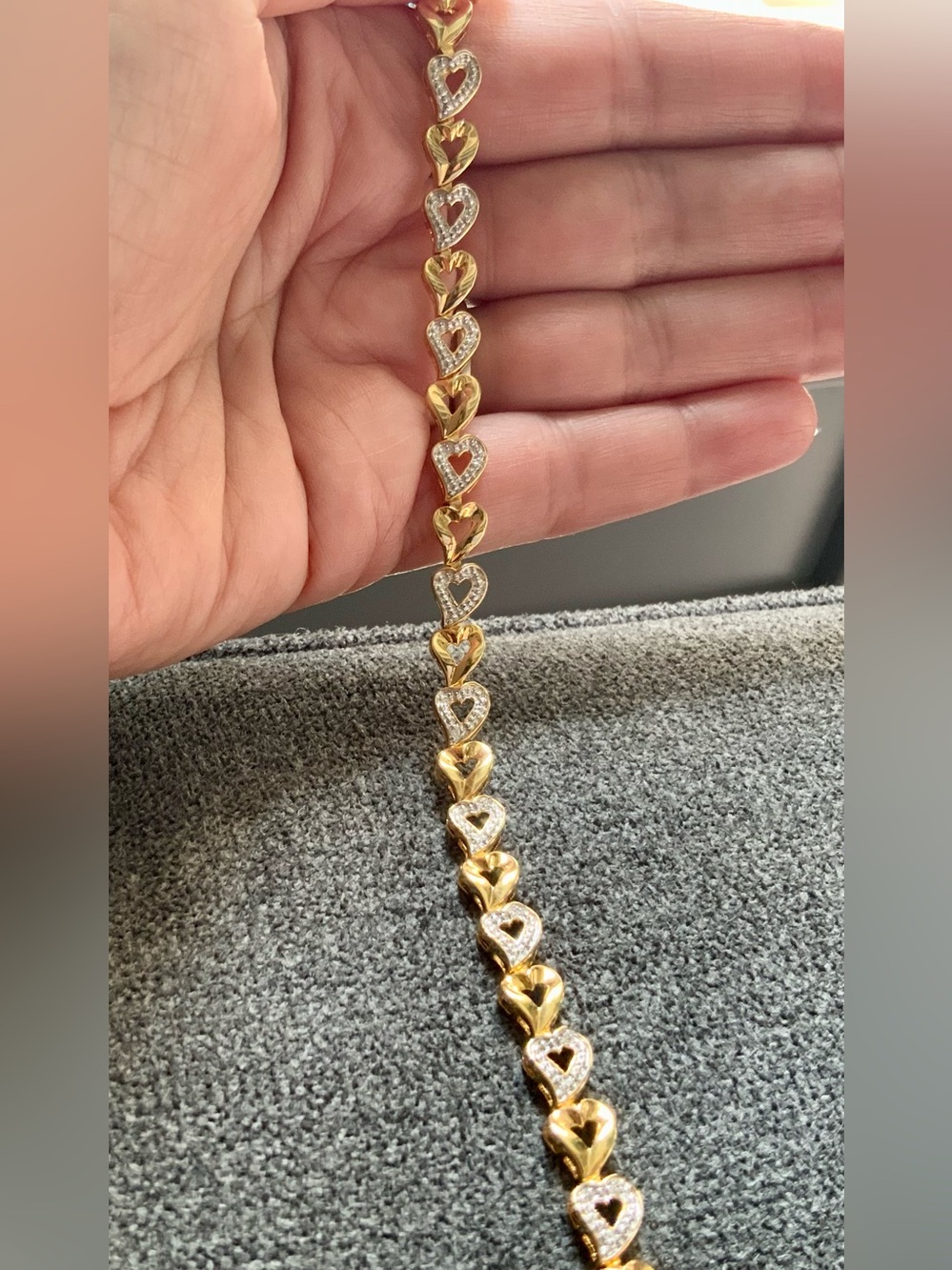 JTV 925 Sterling Silver Gold Clad Two-Tone Shimmering Heart Bracelet NWOT 7.5”